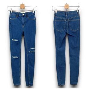 Free People 24x31 Medium Wash Distressed Mid Rise Stretchy Skinny Jeans 2916